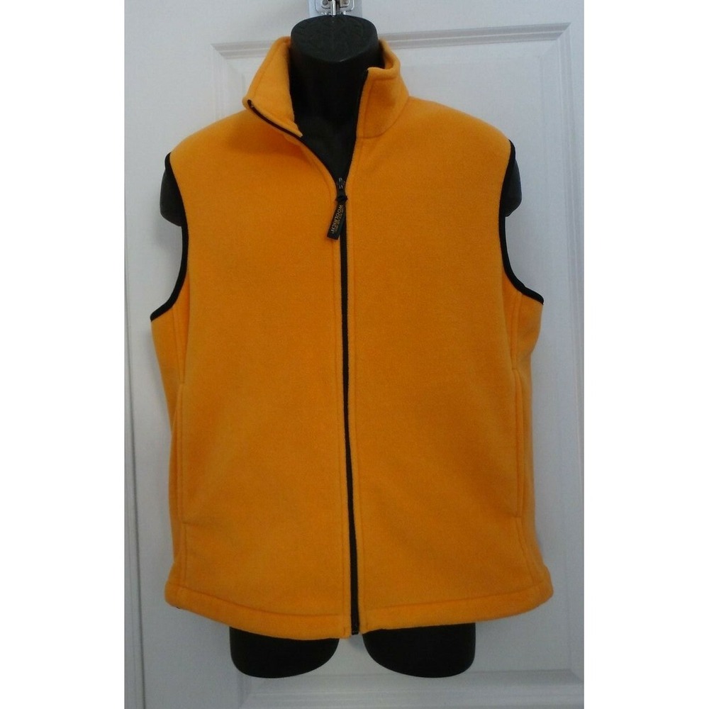 Woolrich Mens Fleece Vest Orange Black Pockets Mock Neck Full Zip Front M